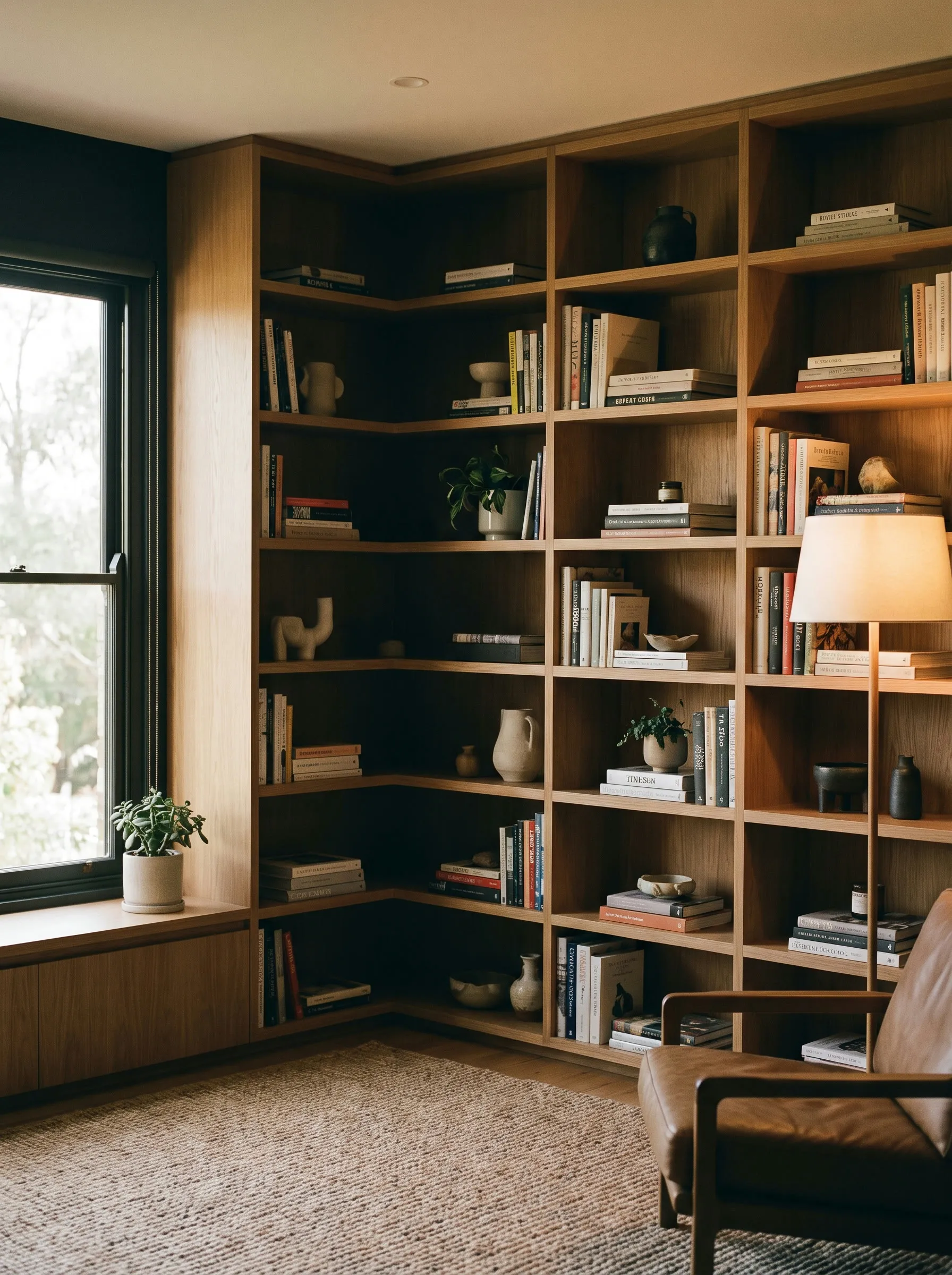 Floor-to-ceiling built-in, oak veneer